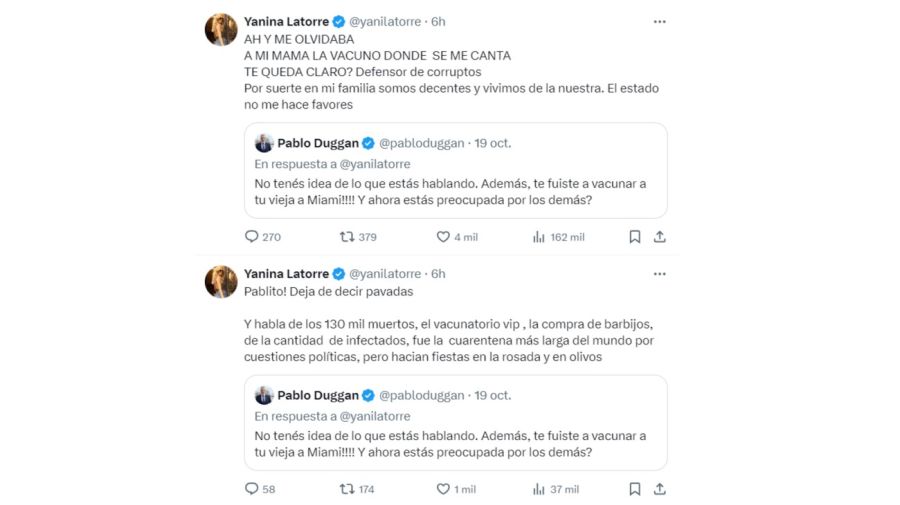 El cruce de Yanina Latorre y Pablo Duggan