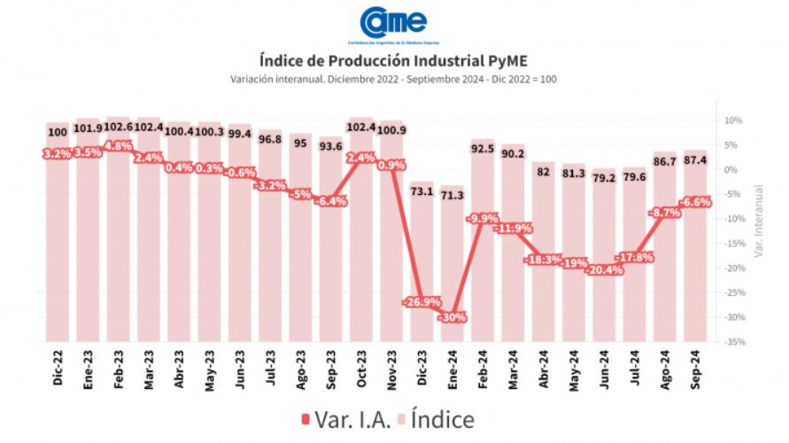 Números de CAME en septiembre 2024: la producción Pyme cedió 6,6% interanual