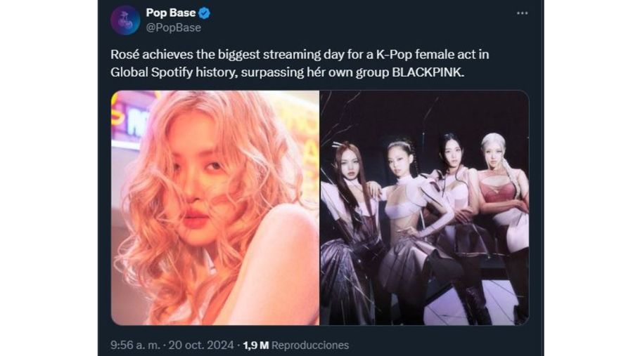 Rosé superó a su grupo BLACKPINK en el stream de Spotify