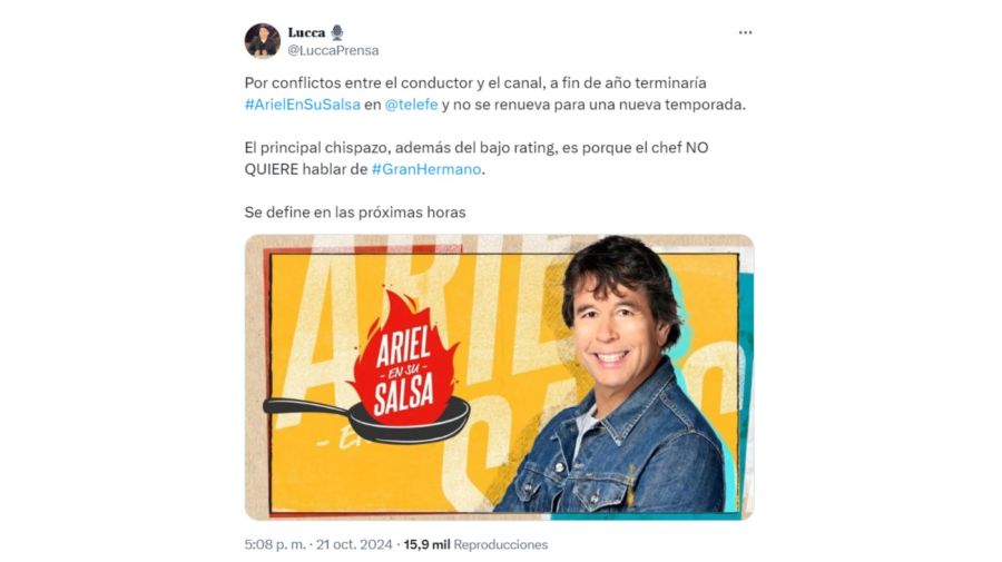 Ariel Rodríguez Palacios quedaría afuera de Telefe