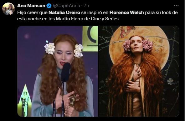 Natalia Oreiro deslumbró con su look en los Martín Fierro de Cine y la compararon con Florence Welch 