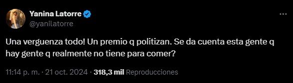 Yanina Latorre contra los actores que hablaron de política en los Martín Fierro de Cine y Series 2024