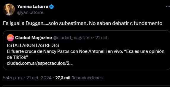 Yanina Latorre contra Nancy Pazos