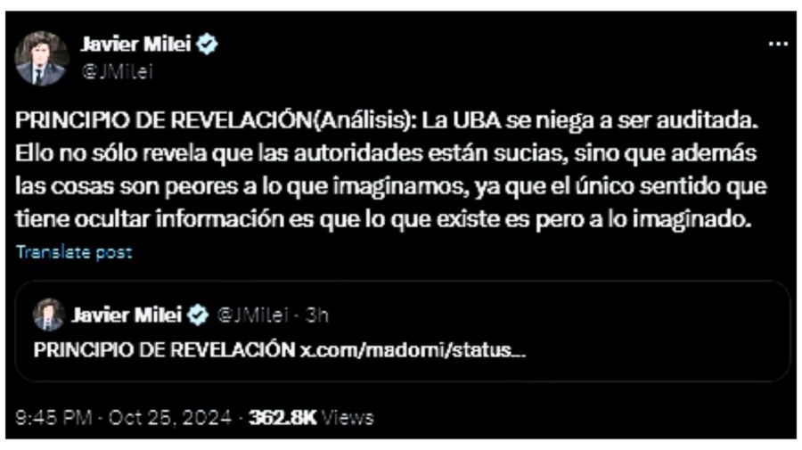 Javier Milei contra la UBA 20241026