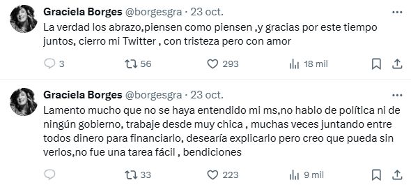 Graciela Borges cerró su cuenta de X