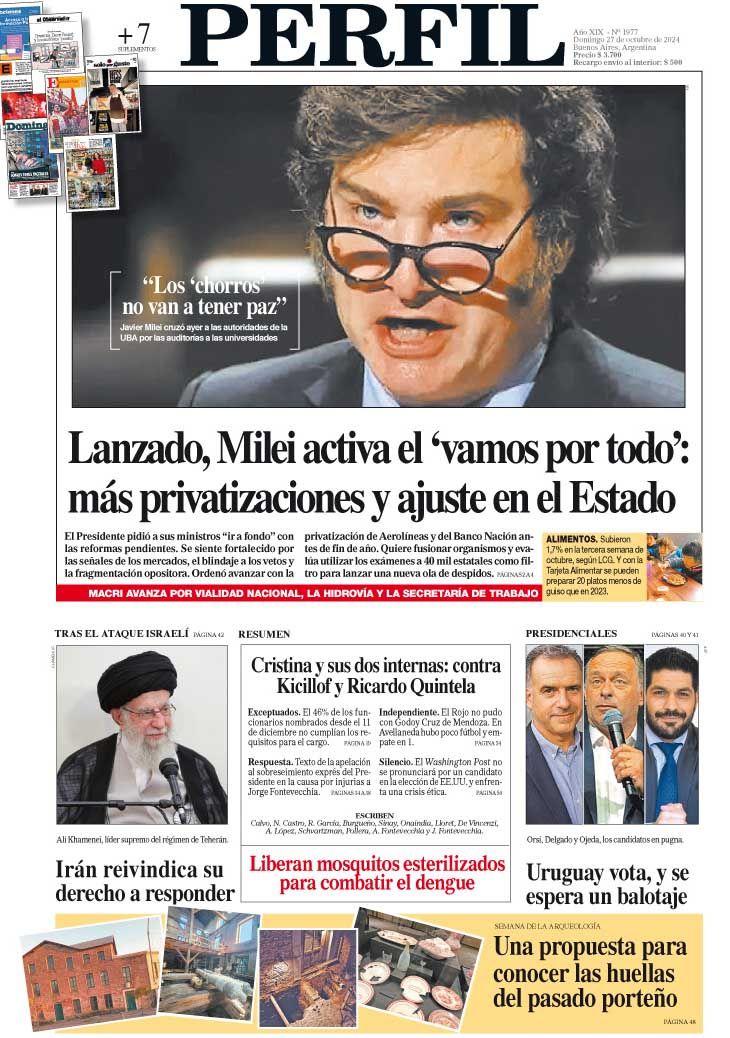 La tapa del Diario PERFIL del domingo 27 de octubre de 2024