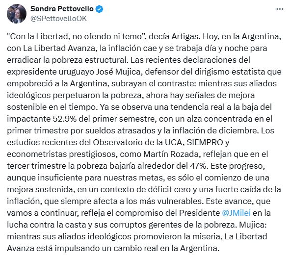 Mensaje de Sandra Pettovello