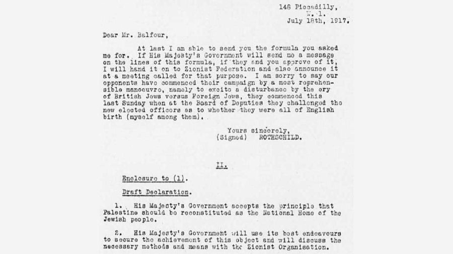 Declaración de Balfour del 2 de noviembre 1917 La firmaron Rothschild y el conde Arthur Balfour 20241029