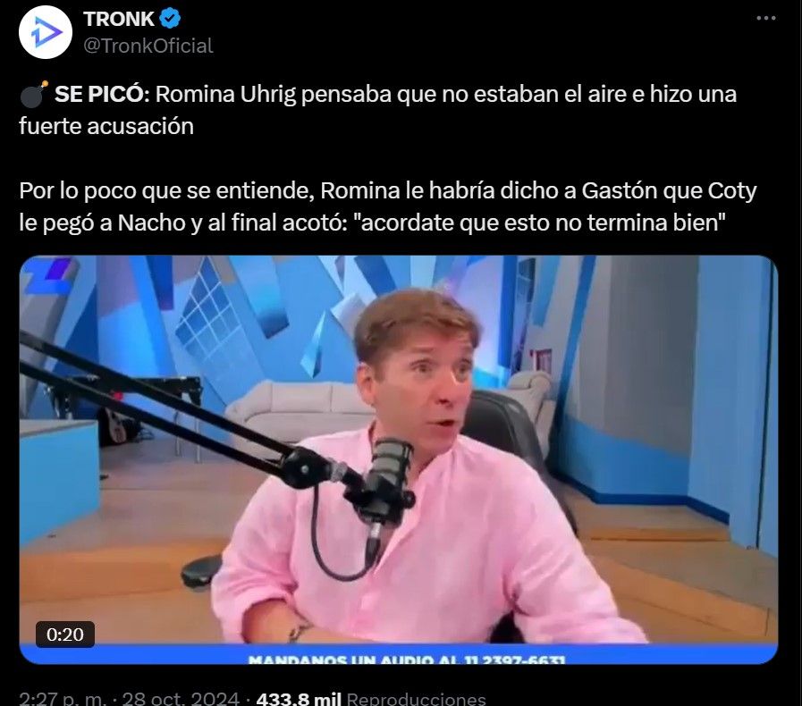 La contundente reacción de Nacho Castañares después de las declaraciones de Romina Uhrig sobre Coti Romero