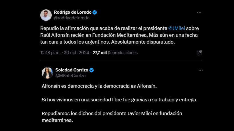 Rodrigo de Loredo y Soledad Carrizo por dichos sobre Alfonsín