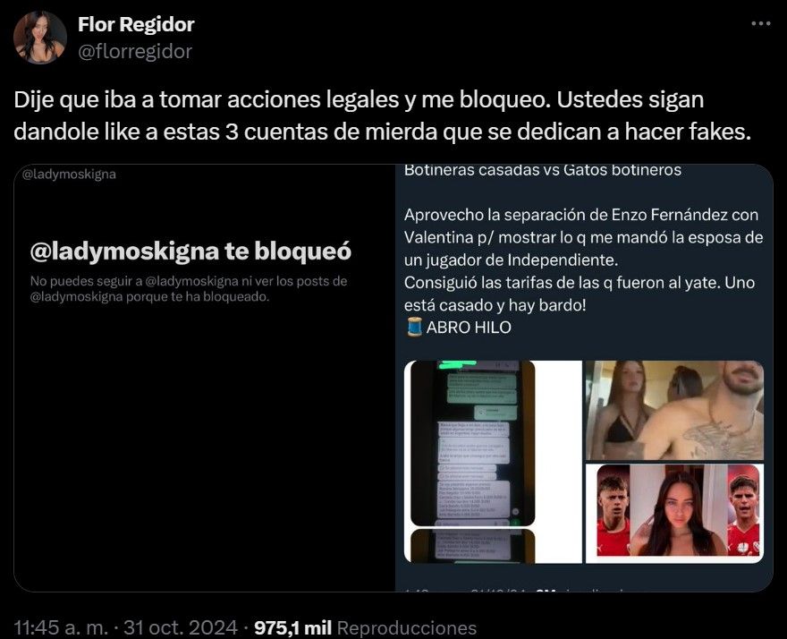 Flor Regidor respondió a las cuentas que lanzaron noticias sobre ella