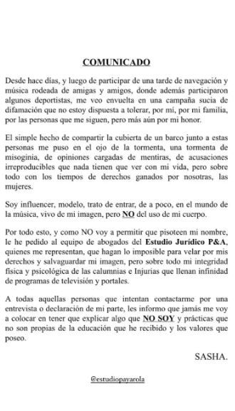 Tras los rumores de un vínculo con Enzo Fernández, Sasha Ferro lanzó un duro comunicado 