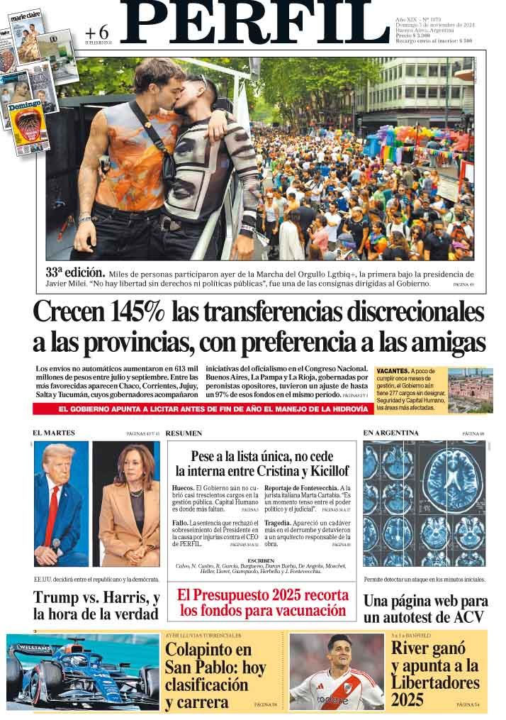 La tapa del Diario PERFIL del domingo 3 de noviembre de 2024