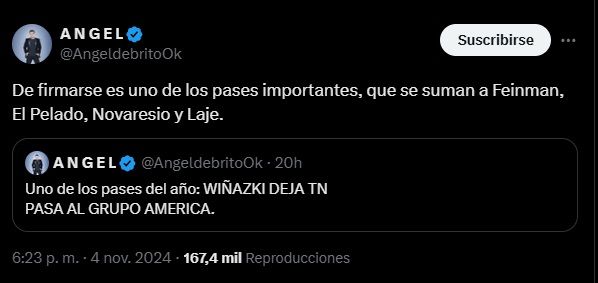 Ángel de Brito reveló que Nicolás Wiñazki dejaría TN para pasar al Grupo América