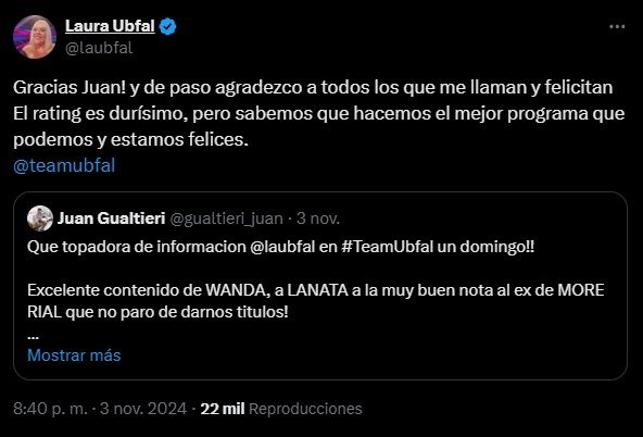 Laura Ubfal habló sobre el rating de su programa Team Ubfal