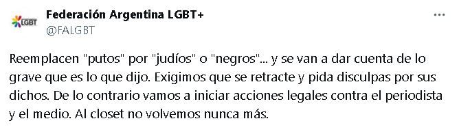 Tuits contra las declaraciones de Eduardo Feinmann para con la comunidad LGTBIQ+