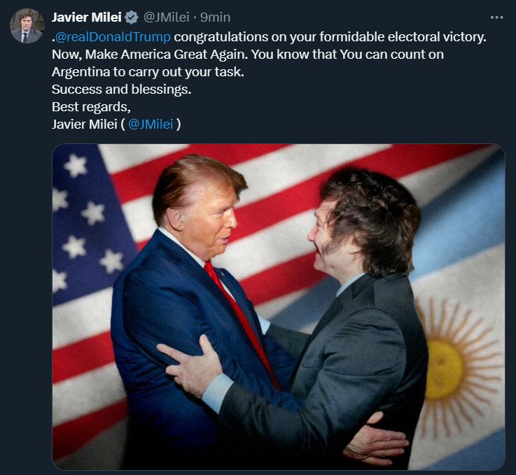 Tuit de Javier Milei a Donald Trump.