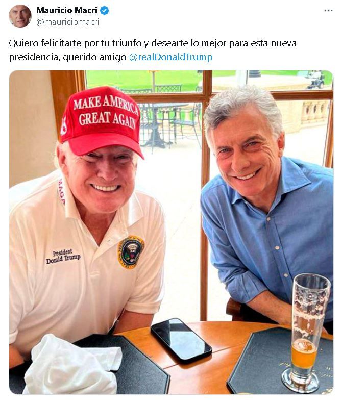 Tuit Mauricio Macri felicitación a Donald Trump