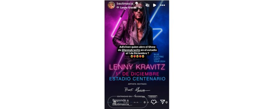 Bauti Mascia será el telonero de Lenny Kravitz