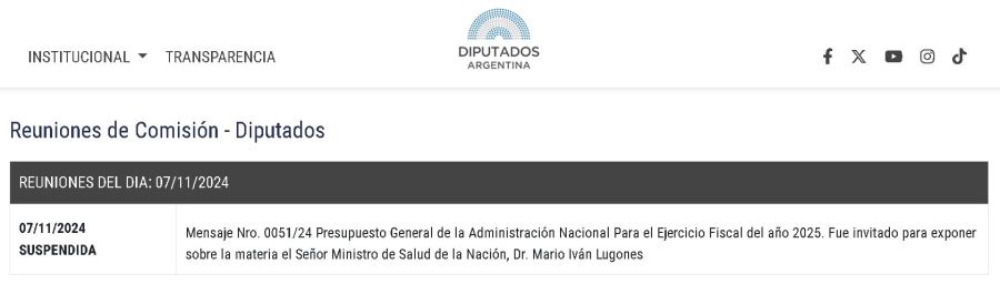 Reunión Comisión de Presupuesto Hacienda 7-11-24 suspendida