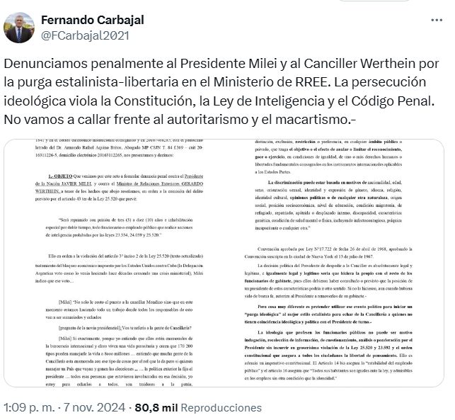 Denuncia contra Milei