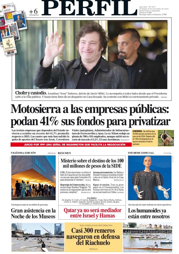 La tapa del Diario PERFIL del domingo 10 de noviembre de 2024