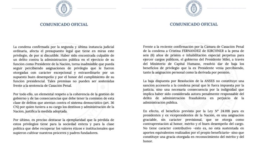 Comunicado Capital Humanon sobre jubilación de CFK 20241114