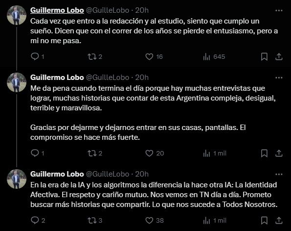 Guillermo Lobo le dedicó unas emotivas palabras a TN 2