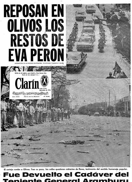 Tapa de Clarín 17/11/1974