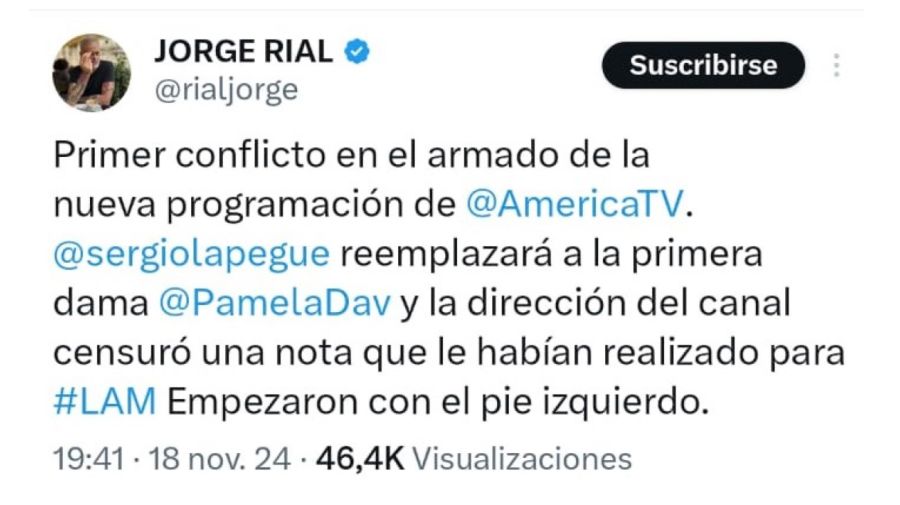 Jorge Rial reveló una interna en América TV