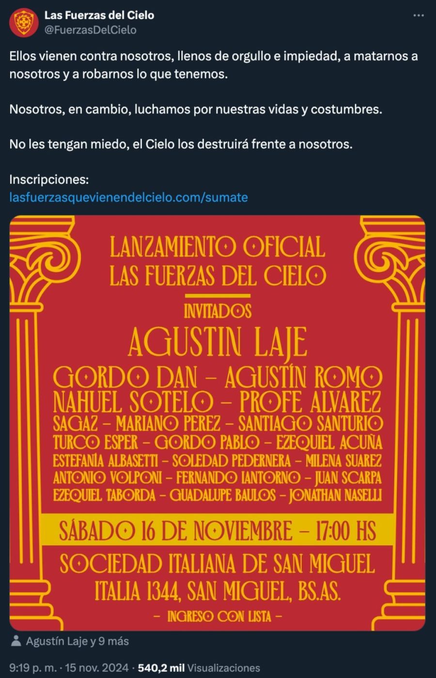 Las fuerzas del cielo acto