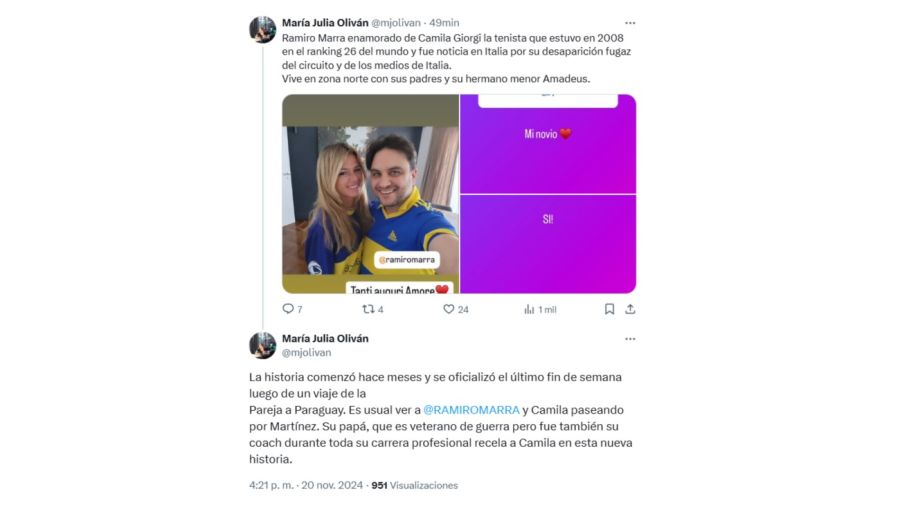 Ramiro Marra y Camila Giorgi blanquearon su relación