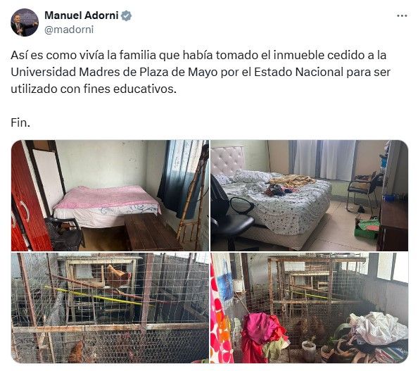 Otro tuit de Manuel Adorni atacando a la institución.