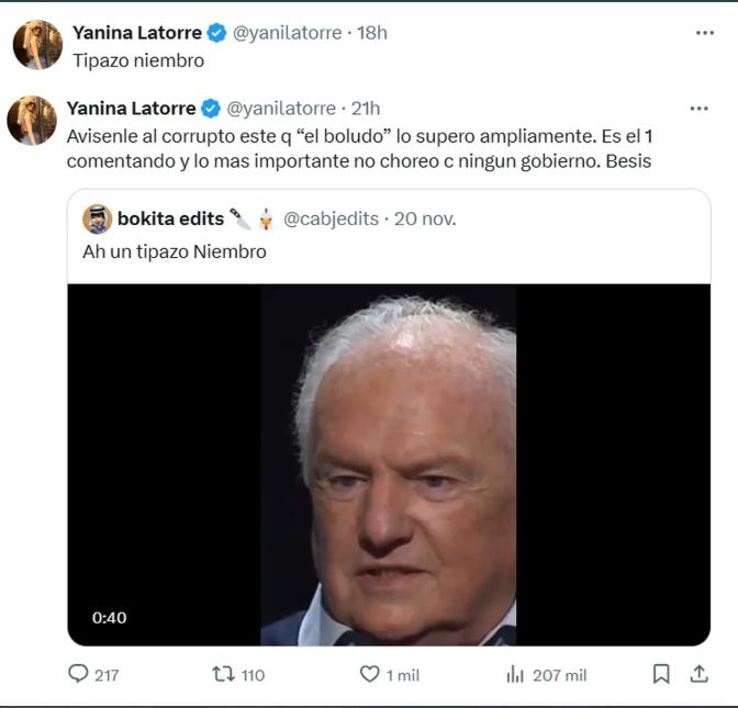 Yanina Latorre apuntó contra Niembro en X