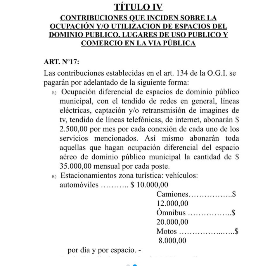 Ordenanza en Anisacate por cobro de estacionamiento