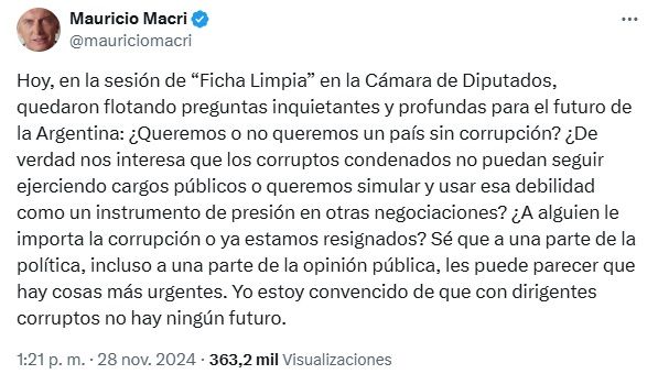 Tuit Macri Ficha Limpia