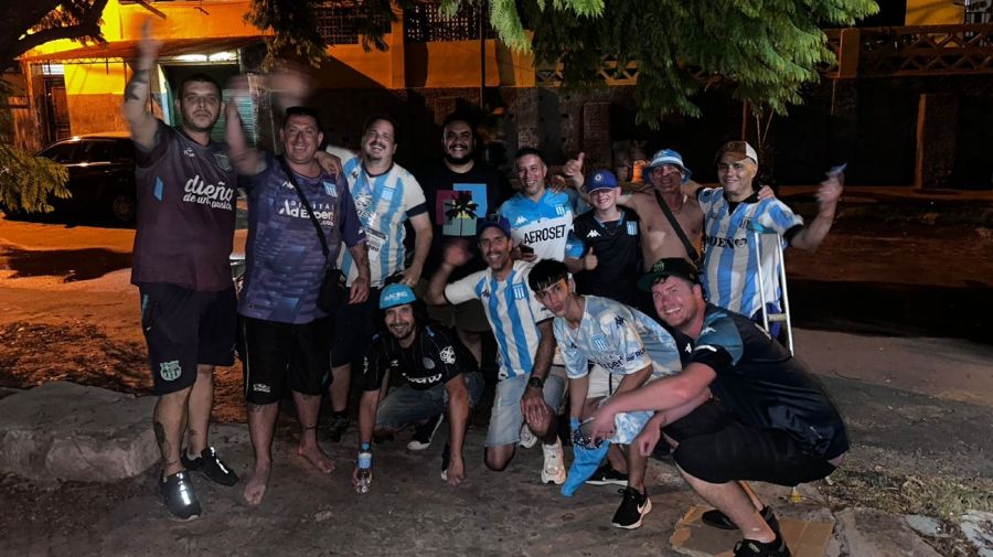 Dan Edwards celebrates Racing's Copa Sudamericana win with friends in Asunción.