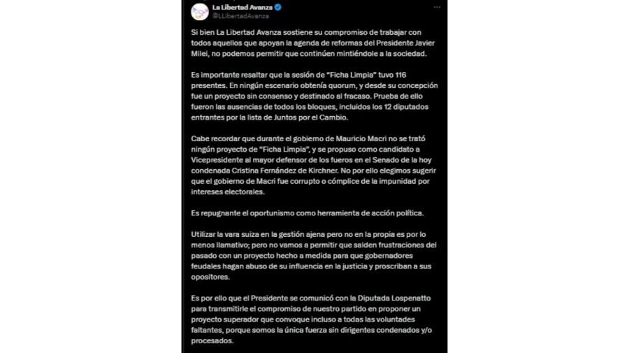 Comunicado La Libertad Avanza