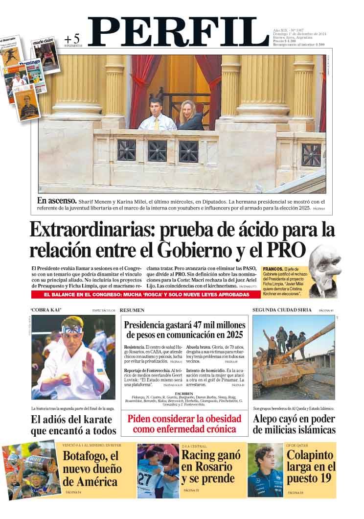 La tapa del Diario PERFIL del domingo 1° de diciembre de 2024