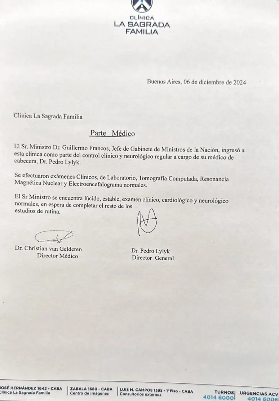 Parte médico de Guillermo Francos