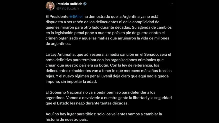 Repercusiones Cadena Milei - Patricia Bullrich