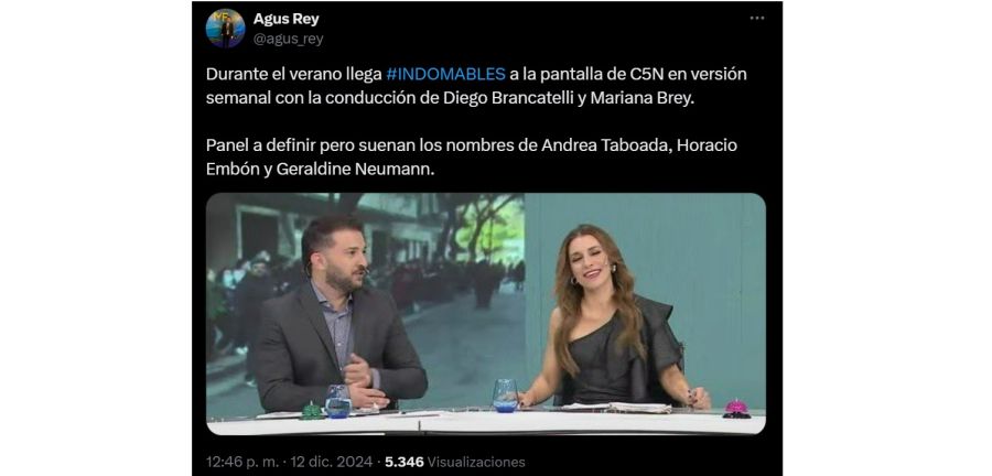 Diego Brancatelli y Mariana Brey juntos en C5N
