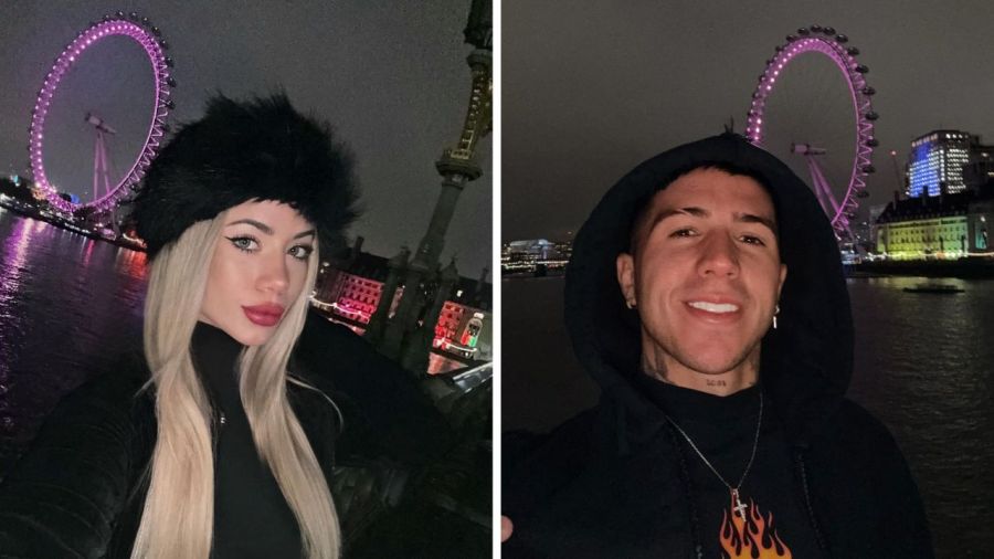 Enzo Fernández y Candela Arizaga en Londres 