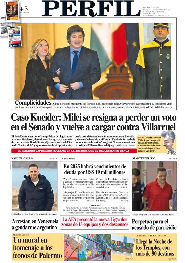 La tapa del DIARIO PERFIL del sábado 14 de diciembre de 2024