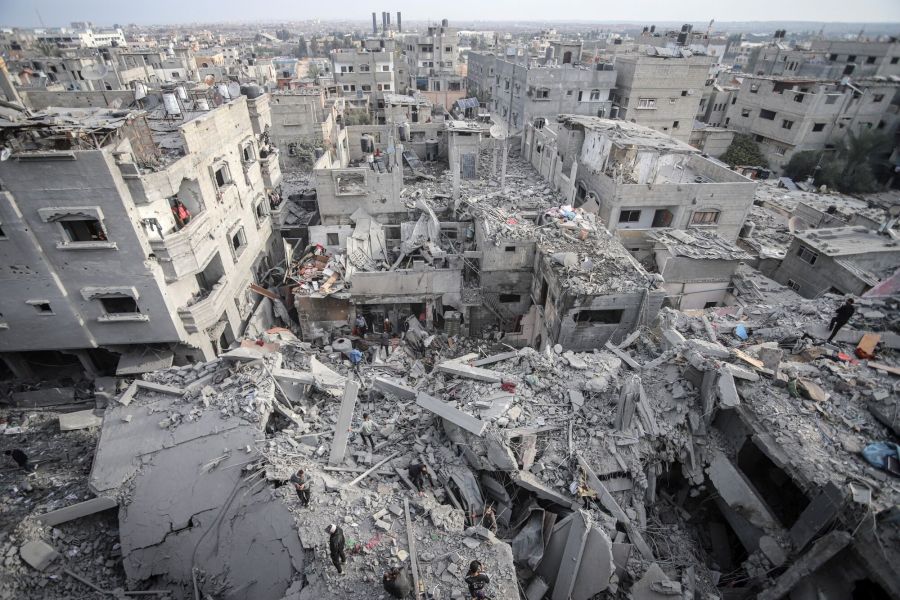 Destroyed buildings following an Israeli airstrike at the Nuseirat refugee camp in central Gaza.