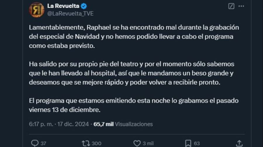 Internaron de urgencia a Rapahel