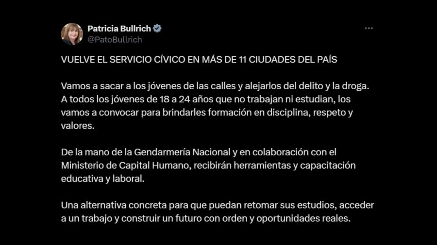 Tweet de Patricia Bullrich