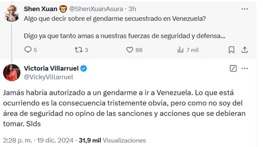 La crítica de Victoria Villarruel a Patricia Bullrich por la detención de Nahuel Gallo