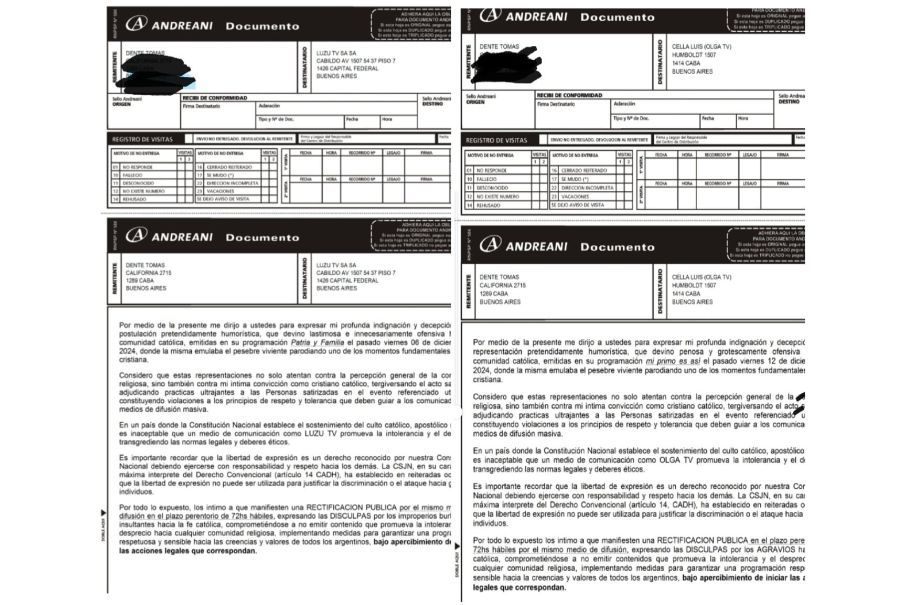 Las cartas documento de Tomás Dente a Olga y Luzu TV