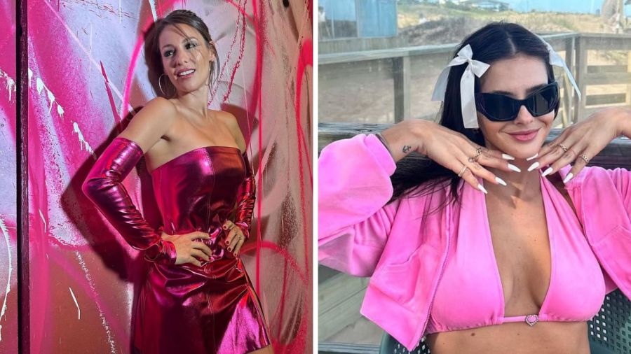 Pampita y la China luciendo un look total rosa